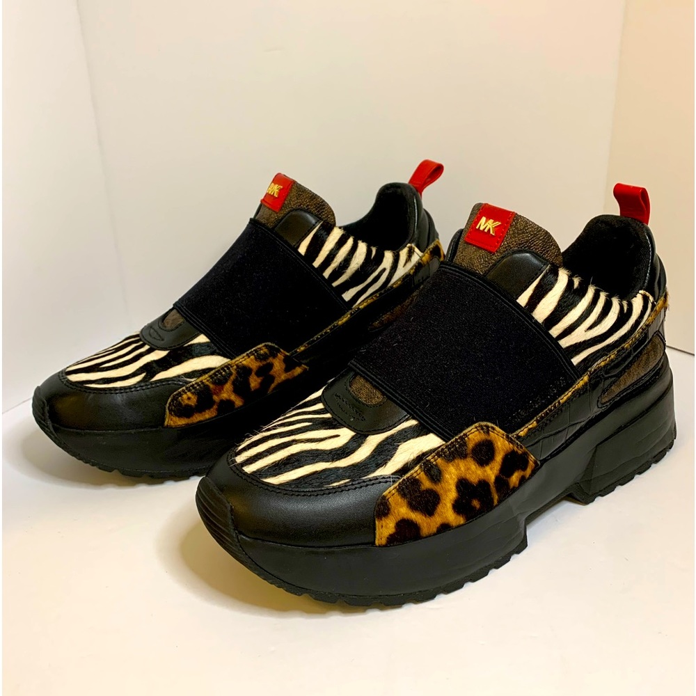 Michael Kors Black Zebra & Leopard Platform Wedge Sneakers